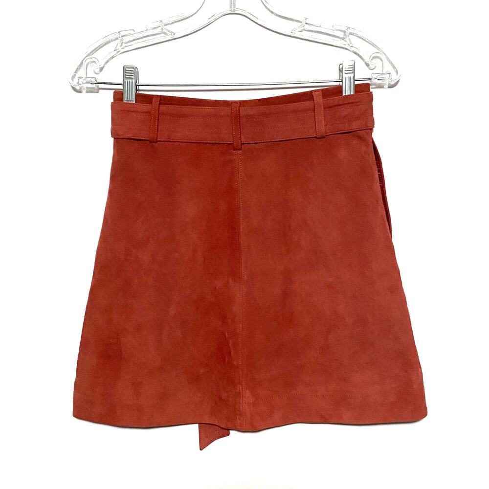 Joie Button Front Mini A Line Skirt Neida Lamb Leather Suede Belted Womens 0 - Picture 4 of 7
